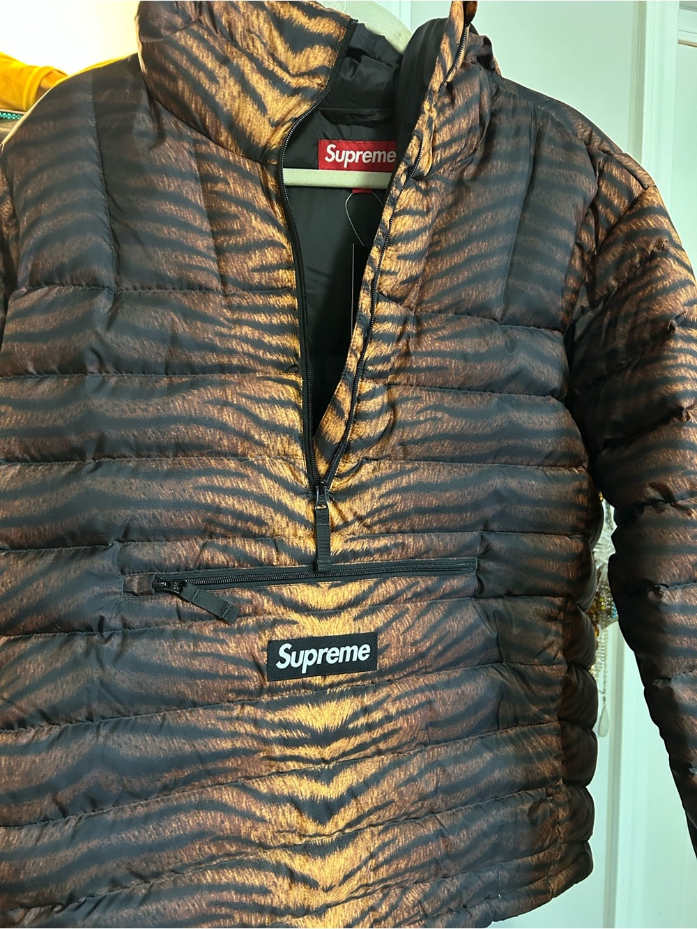 Supreme Black and Gold Tiger Stripe Puffer Jacket